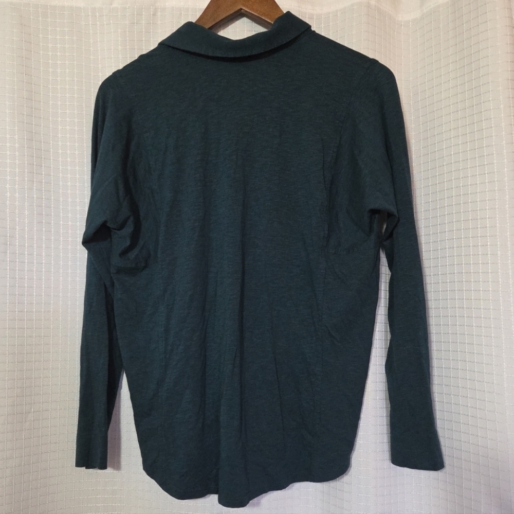 J Jill Stretch Shirt Cotton Modal Long Sleeve Button Up Dark Green - Picture 3 of 8